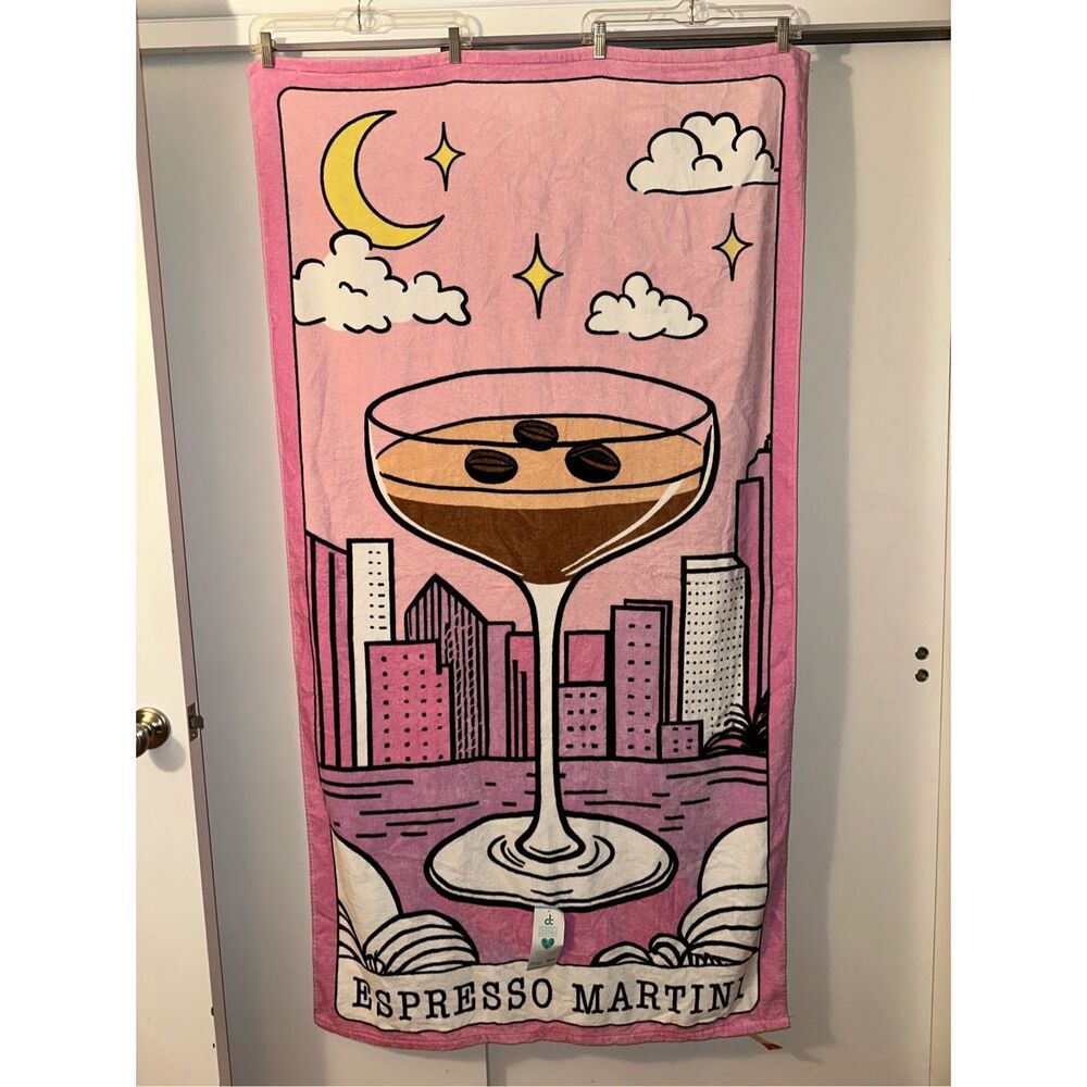 Deborah Connolly Designs Espresso Martini Pink Skyline Beach Towel 36x68” NWT